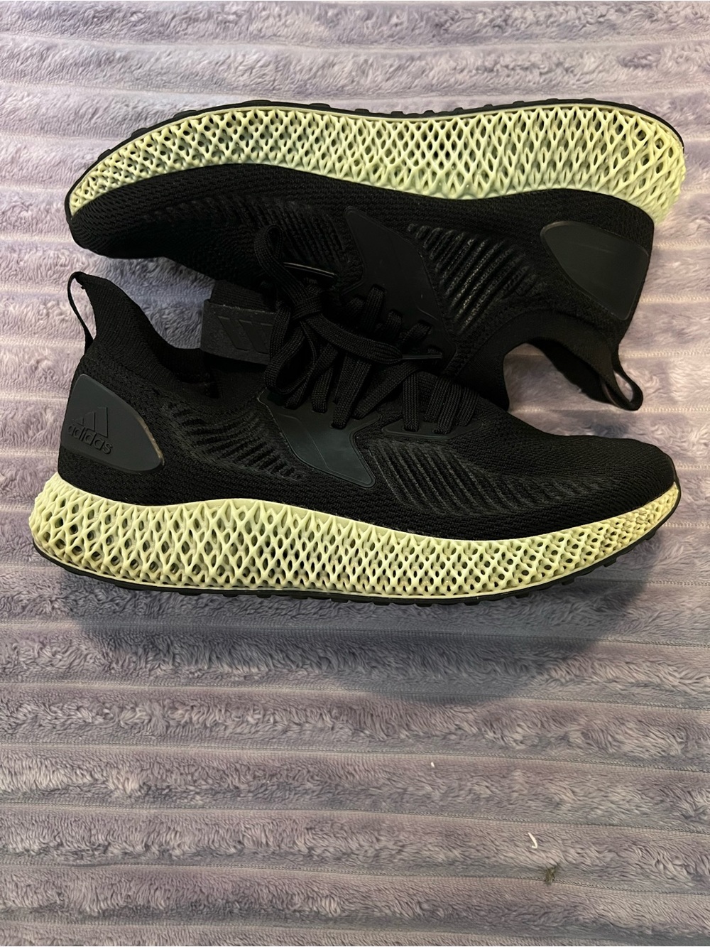 Adidas Alphaedge 4D Men’s Black Knit Running Shoes with Light Yellow 4D Midsole